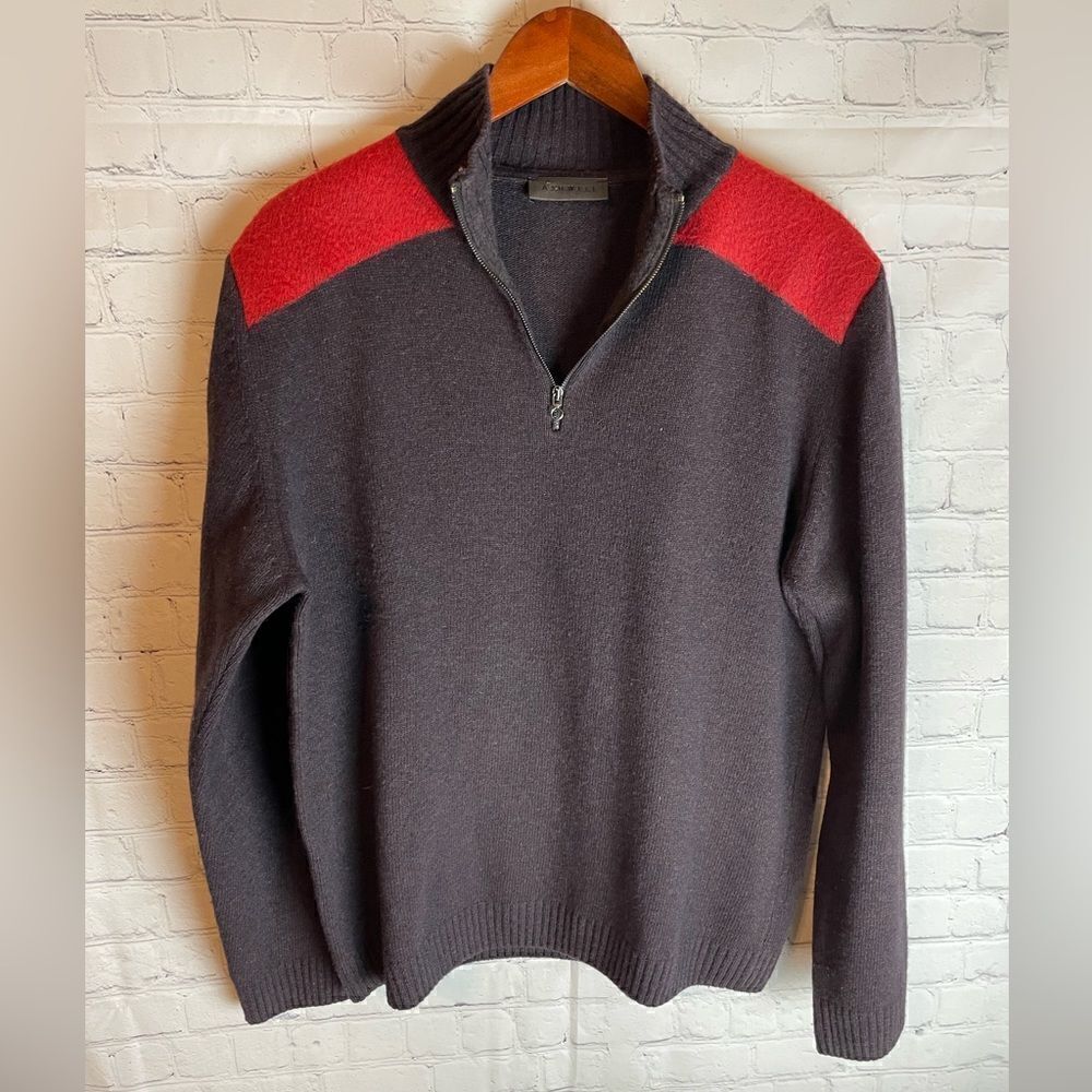 Ashwell Half Zip Sweater Brown/Red Shoulders Large